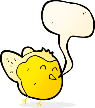 Bir insan tarafından çizilmiş konuşma balonlu çizgi film kuşu.