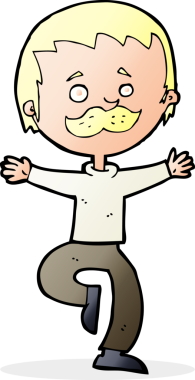 Bir insan tarafından çizilmiş bıyıklı çizgi film dansçısı.