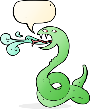 Bir insan tarafından çizilmiş konuşma balonlu tıslayan yılan.