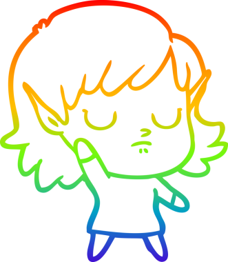 Gökkuşağı gradyan çizgi çizimi bir insan tarafından çizilmiş bir elf kızı