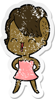 Bir insan tarafından çizilmiş mutlu bir hippi kızın sıkıntılı çıkartması.