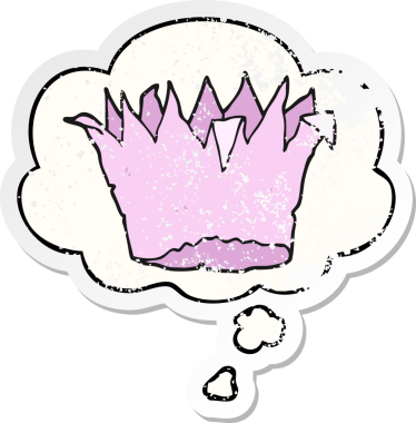 Düşünce baloncuklu karikatür kaplaması insan tarafından çizilmiş yıpranmış bir çıkartma.