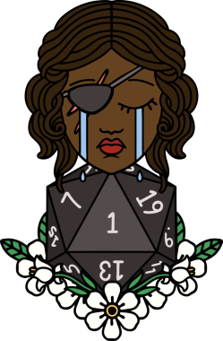 Retro Dövme Tarzı Ağlayan İnsan Haydut Doğal bir d20 ruloyla Bir insan tarafından çizilmiş