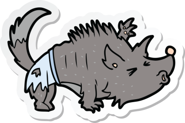 Bir insan tarafından çizilmiş bir kurt adamın çıkartması.