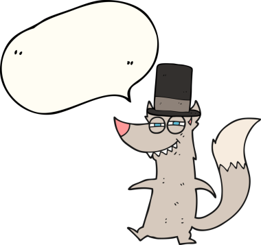 Serbest konuşma balonu karikatürü. Bir insan tarafından çizilmiş küçük zengin kurt.