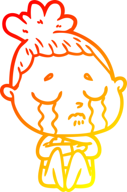 Sıcak bir çizgi film çizimi. Ağlayan bir kadın. Bir insan tarafından çizilmiş.