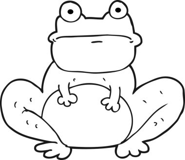 Bir insan tarafından çizilmiş siyah beyaz karikatür kurbağası