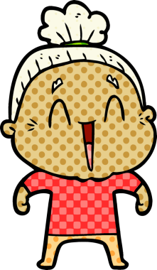 Bir insan tarafından çizilmiş mutlu yaşlı kadın çizgi filmi.