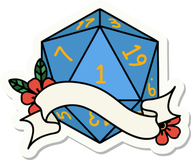 Bir insan tarafından çizilmiş doğal bir d20 zar etiketi.