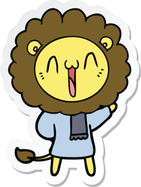 Bir insan tarafından çizilmiş mutlu bir aslanın çıkartması.