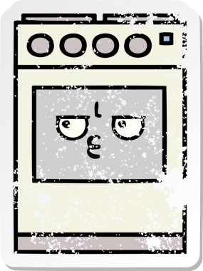 Bir insan tarafından çizilmiş şirin bir mutfak fırınının sıkıntılı çıkartması.