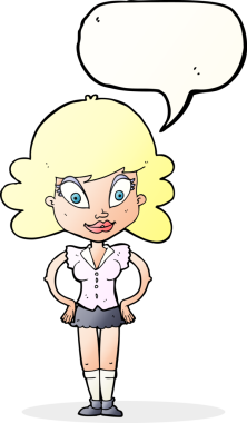 Bir insan tarafından çizilmiş konuşma balonu olan güzel bir kadın.