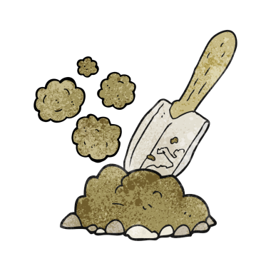 El yapımı karikatür mala bir insan tarafından çizilmiş toprağı kazıyor.