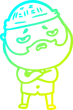 Bir insan tarafından çizilmiş sakallı, endişeli bir çizgi film çizimi.