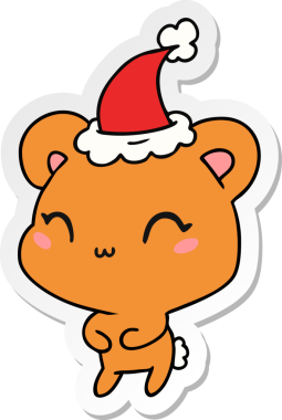 Bir insan tarafından çizilmiş Kawaii ayısının el çizimi Noel çıkartması.