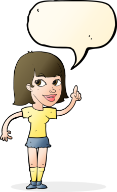 Bir insan tarafından çizilmiş konuşma baloncuğu fikri olan güzel bir kız.