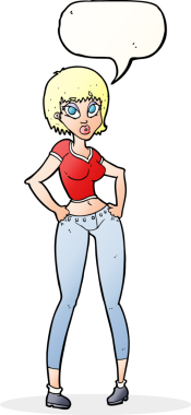 Bir insan tarafından çizilmiş konuşma balonu olan güzel bir kadın.