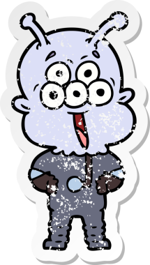 Bir insan tarafından çizilmiş mutlu çizgi film uzaylısının sıkıntılı çıkartması.