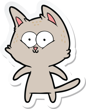 Bir insan tarafından çizilmiş mutlu çizgi film kedisinin çıkartması.