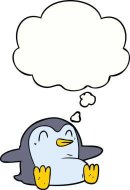 Bir insan tarafından çizilmiş düşünce baloncuklu penguen.