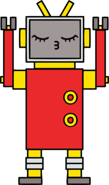 Bir insan tarafından çizilmiş sevimli bir robot karikatürü.
