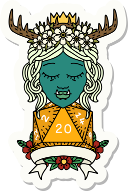 Bir insan tarafından çizilmiş 20 zarlı Ork Druid karakterinin çıkartması.