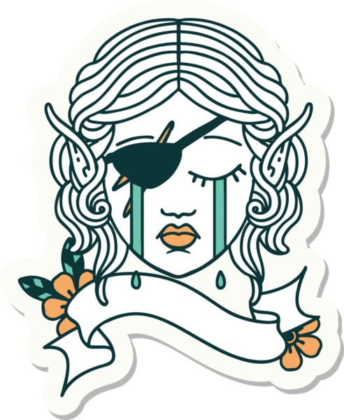 Bir insan tarafından çizilmiş ağlayan bir elf karakterinin çıkartması.