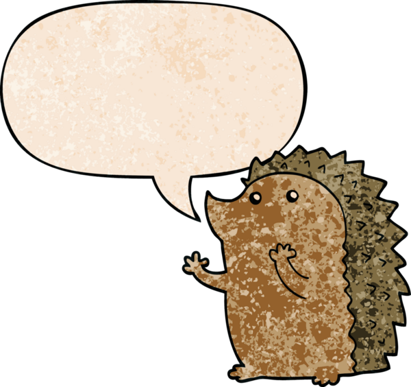 bir insan tarafından çizilmiş eski dokuda konuşma baloncuğu olan kirpi çizgi filmi.