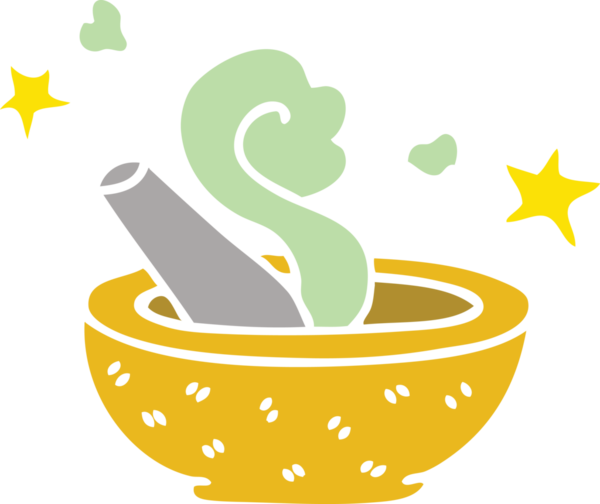 Bir insan tarafından çizilmiş tuhaf çizgi film sihirli tokmak ve havan topu.