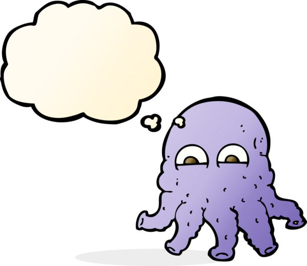 Bir insan tarafından çizilmiş düşünce baloncuklu uzaylı mürekkep balığı yüzü.
