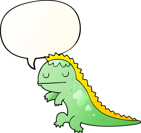 bir insan tarafından çizilmiş, konuşma baloncuklu karikatür dinozoru.