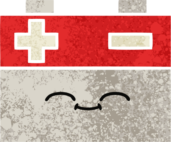 Bir insan tarafından çizilmiş bir araba aküsünün retro çizim tarzı karikatürü