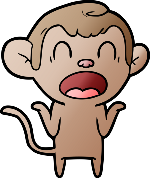 Bir insan tarafından çizilmiş omuzlarını silkeleyen çizgi film maymunu.