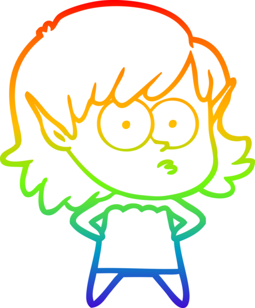 Gökkuşağı gradyan çizgi çizimi bir insan tarafından çizilmiş bir elf kızı