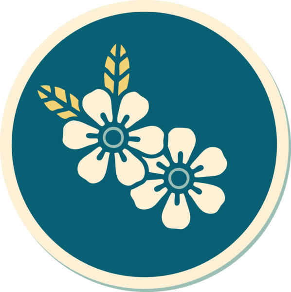 Bir insan tarafından çizilmiş geleneksel bir çiçek stiliyle dövme çıkartması.