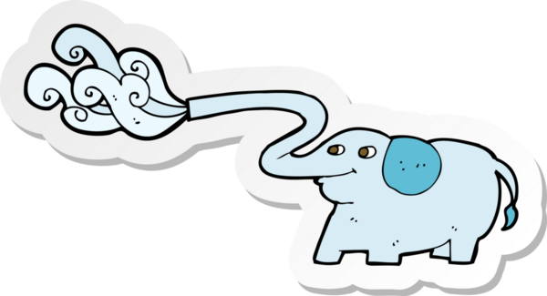 Bir insan tarafından çizilmiş su fışkırtan bir filin çıkartması.