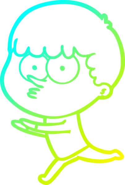 Bir çizgi film karakteri çizen soğuk gradyalı meraklı çocuk bir insan tarafından çizilmiş.