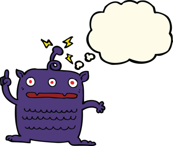 Bir insan tarafından çizilmiş düşünce baloncuğu olan garip bir uzaylı çizgi filmi.