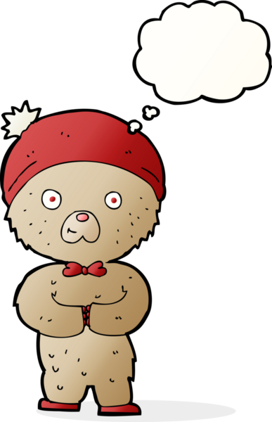 Bir insan tarafından çizilmiş düşünce balonlu oyuncak ayı.