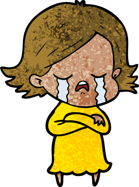 Bir insan tarafından çizilmiş ağlayan çizgi film kızı.