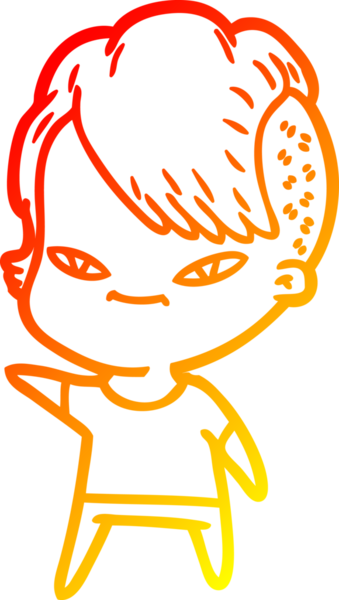 Hipster saç kesimi bir insan tarafından çizilmiş güzel bir çizgi film kızı çizimi.