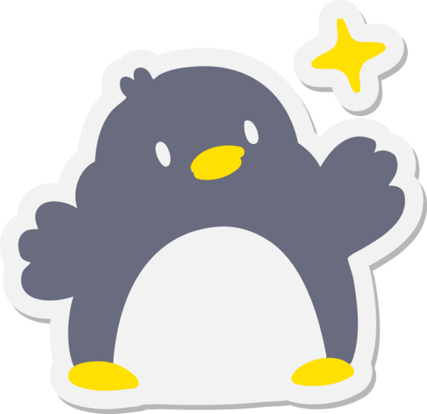 Bir insan tarafından çizilmiş yıldız çıkartmalı şirin bir Noel pengueni.