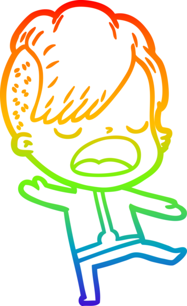 Gökkuşağı gradyan çizgi çizimi. Bir insan tarafından çizilmiş havalı bir hippi kız.