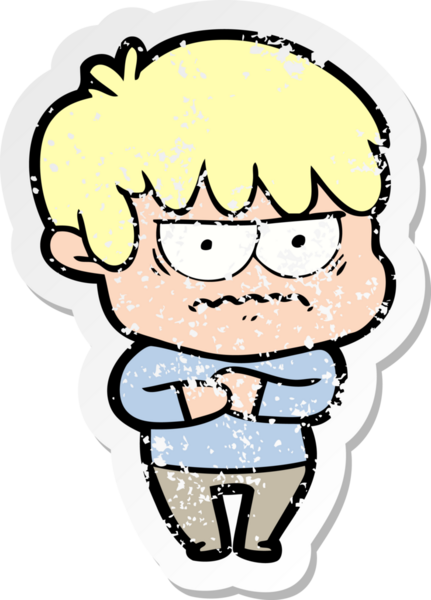 Bir insan tarafından çizilmiş kızgın bir çizgi film çocuğunun sıkıntılı çıkartması.