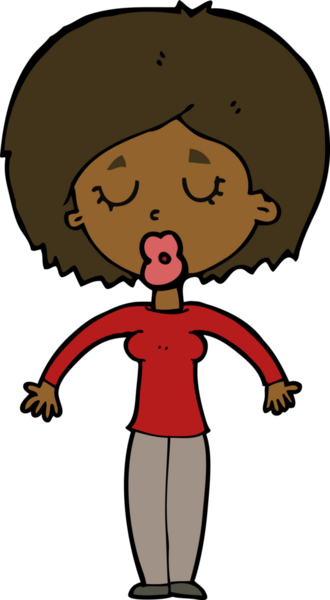 Bir insan tarafından çizilmiş gözleri kapalı çizgi film kadını.