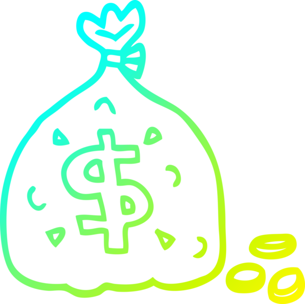 Soğuk gradyan çizgisi bir insan tarafından çizilmiş dolar dolu bir karikatür çantası.
