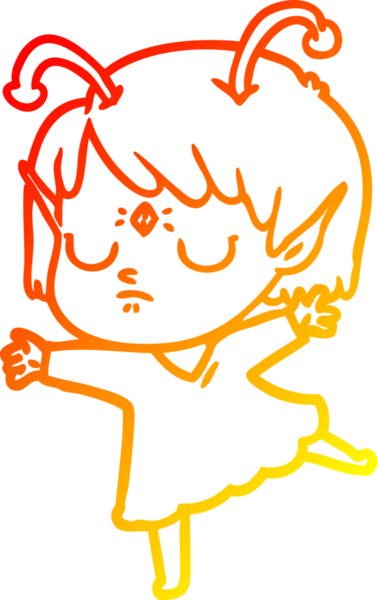 Bir insan tarafından çizilmiş bir uzaylı kız çizgi çizimi.