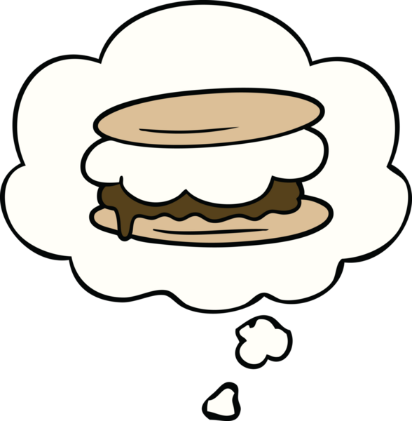 Bir insan tarafından çizilmiş düşünce baloncuklu smore karikatürü