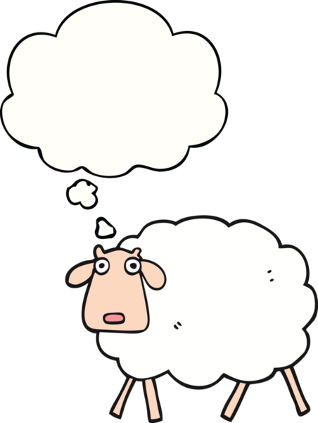 Bir insan tarafından çizilmiş düşünce balonlu bir koyun.