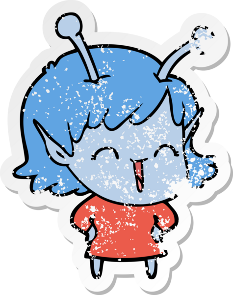 Bir insan tarafından çizilmiş mutlu uzaylı bir kızın sıkıntılı çıkartması.